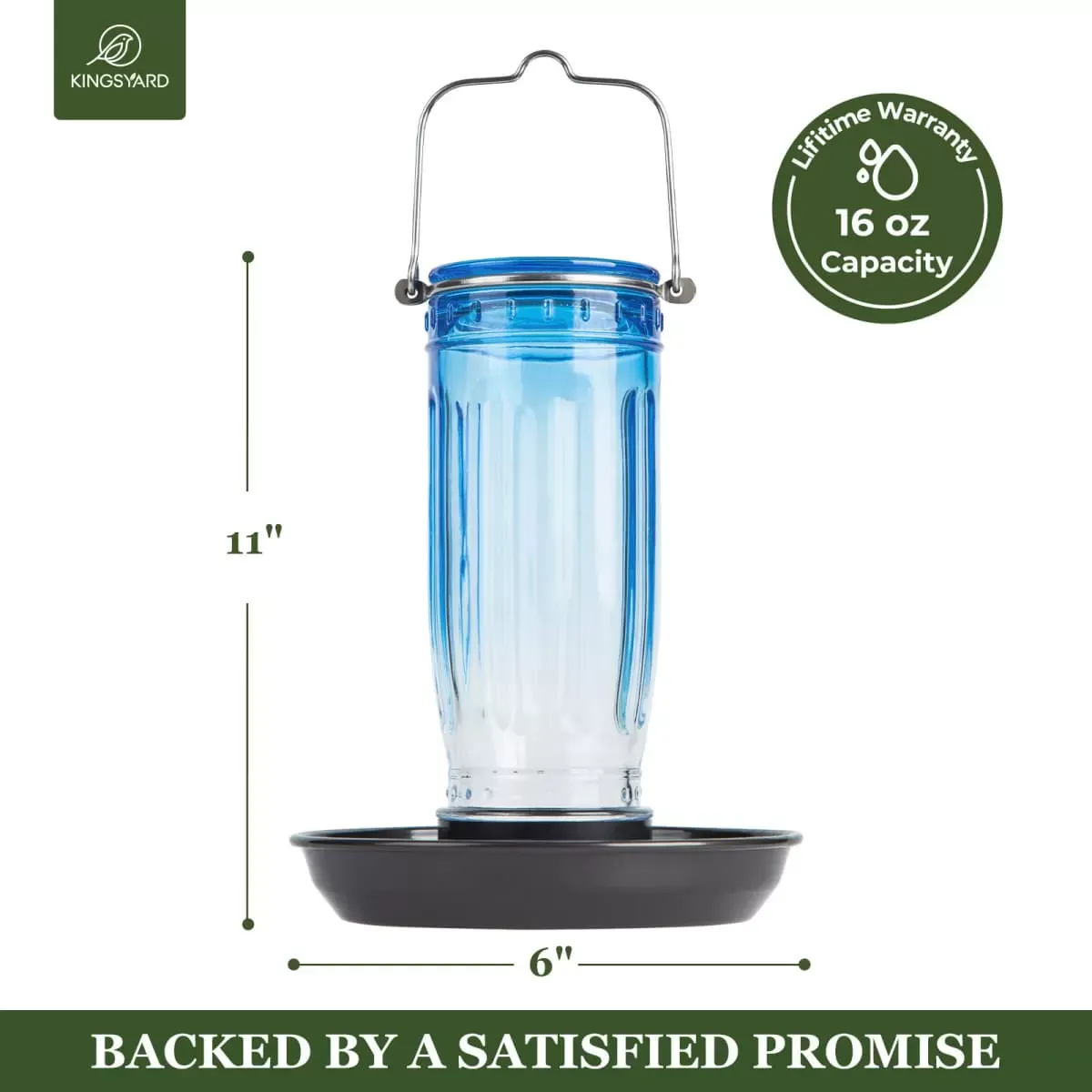 Blue Kingsyard 16oz Glass Bird Waterer for Outdoor Use 3