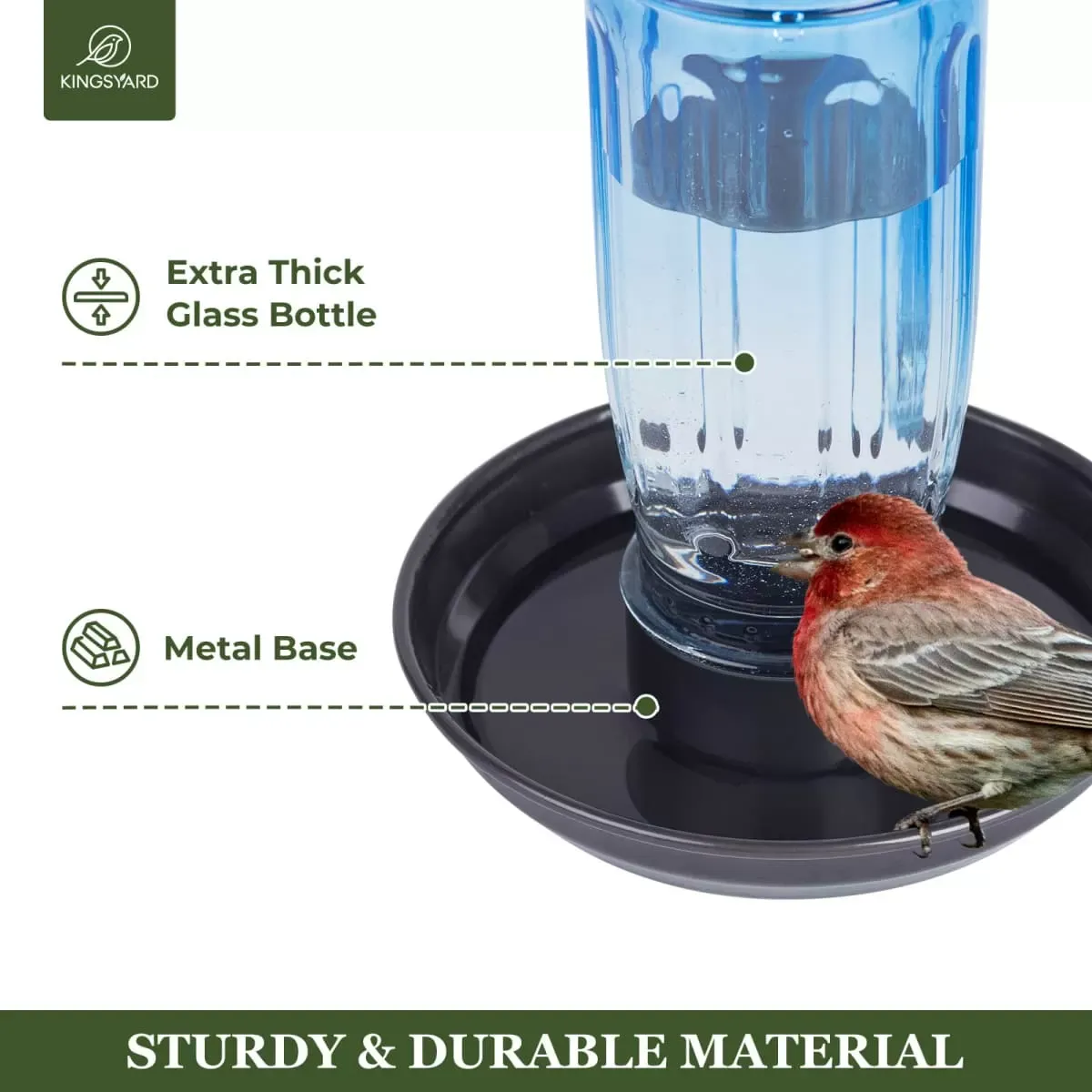 Blue Kingsyard 16oz Glass Bird Waterer for Outdoor Use 4