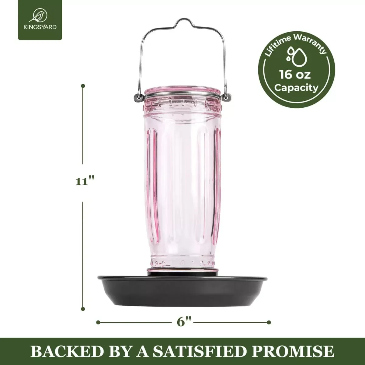 Pink Kingsyard 16oz Glass Bird Waterer for Outdoor Use 3