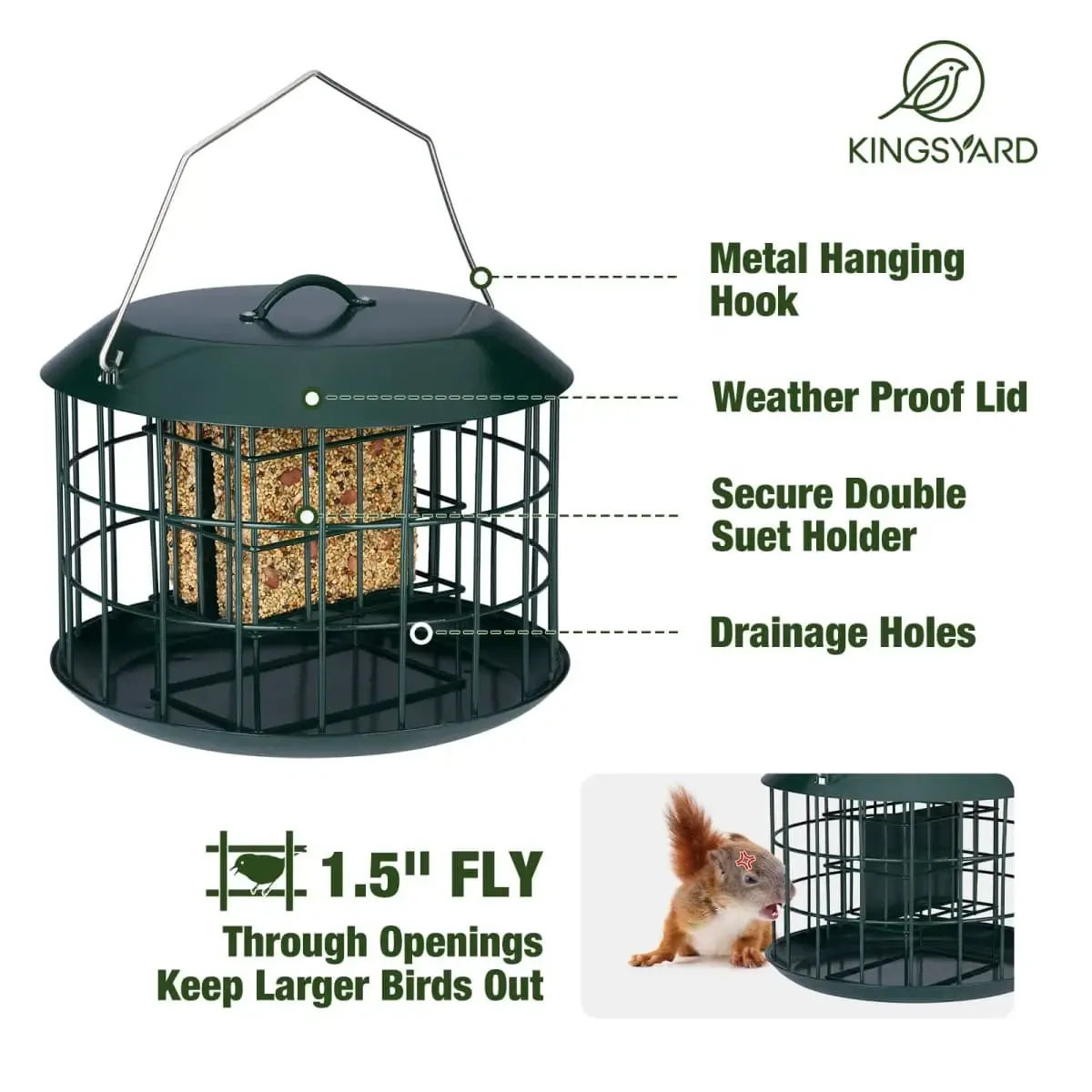 Kingsyard Metal Caged Squirrel Proof Suet Feeder 3 Kingsyard Metal Caged Squirrel Proof Suet Feeder 3