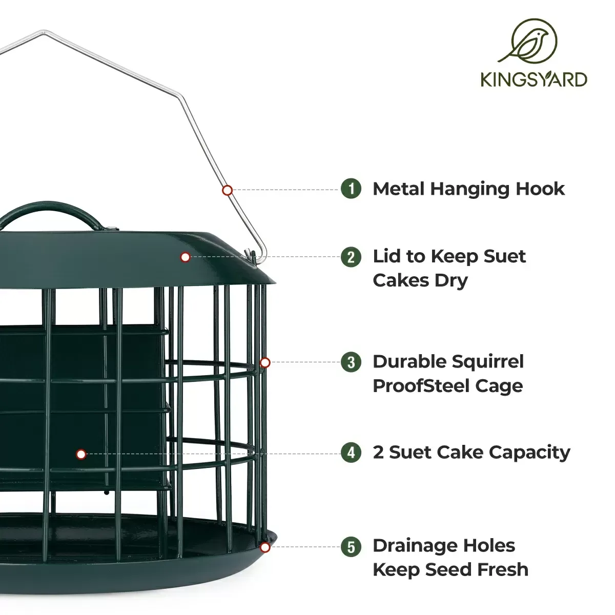 Green Kingsyard Metal Caged Squirrel Proof Suet Feeder 4