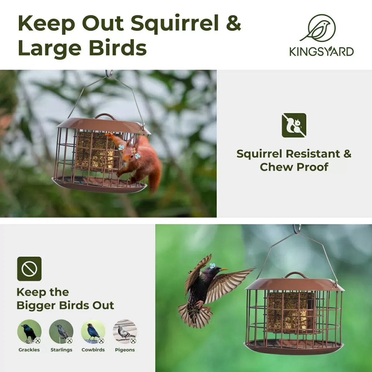Brown Kingsyard Metal Caged Squirrel Proof Suet Feeder 6 Brown Kingsyard Metal Caged Squirrel Proof Suet Feeder 6