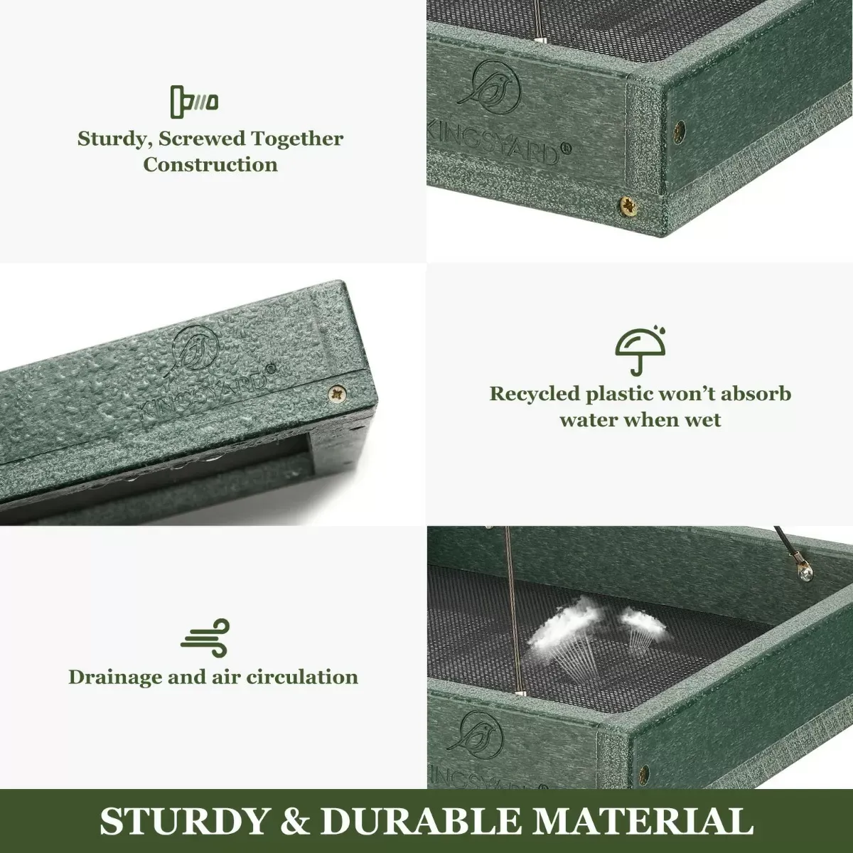 Green Kingsyard Platform Bird Feeder with Large Seed Tray 4