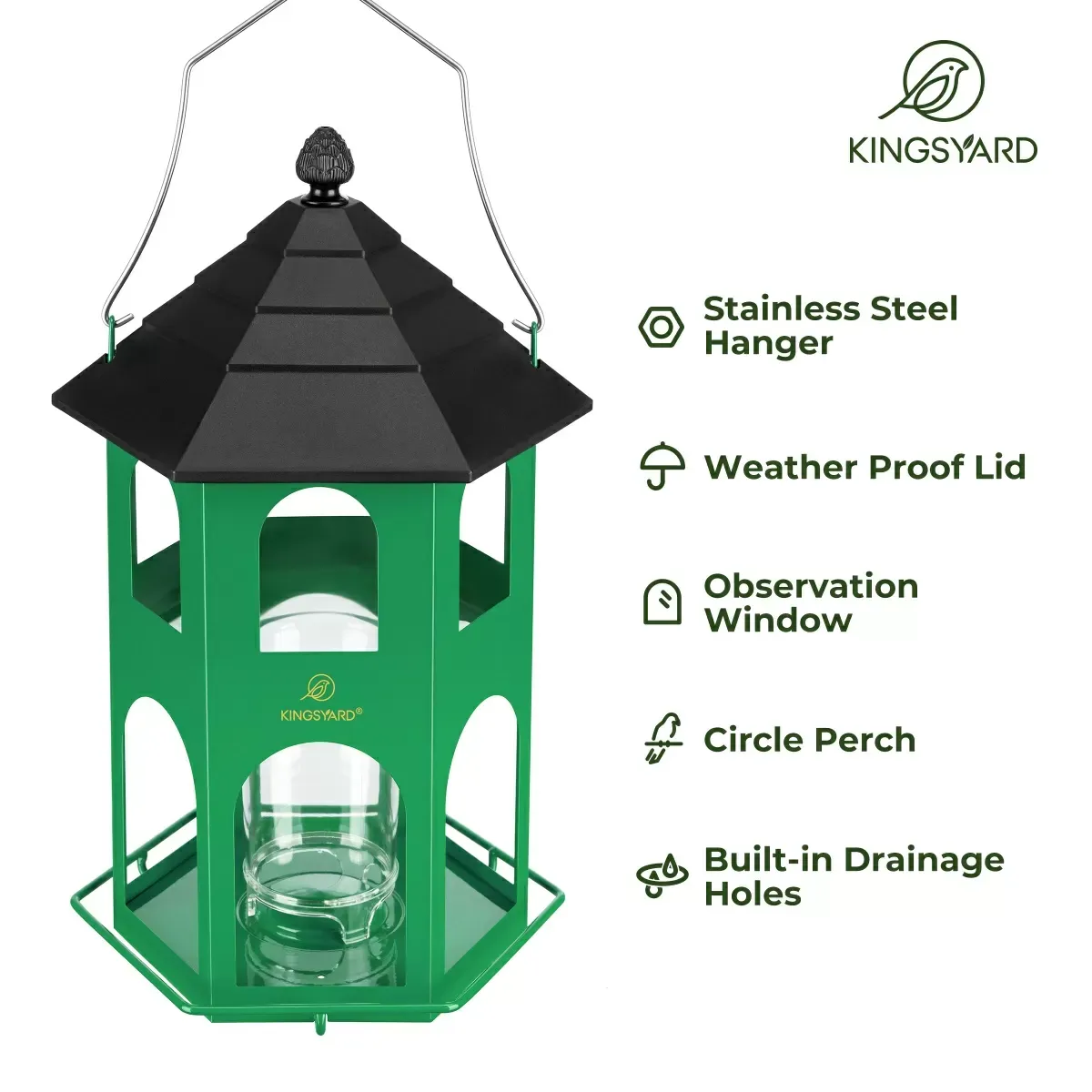 Green Kingsyard Weatherproof Metal House Bird Feeder 4