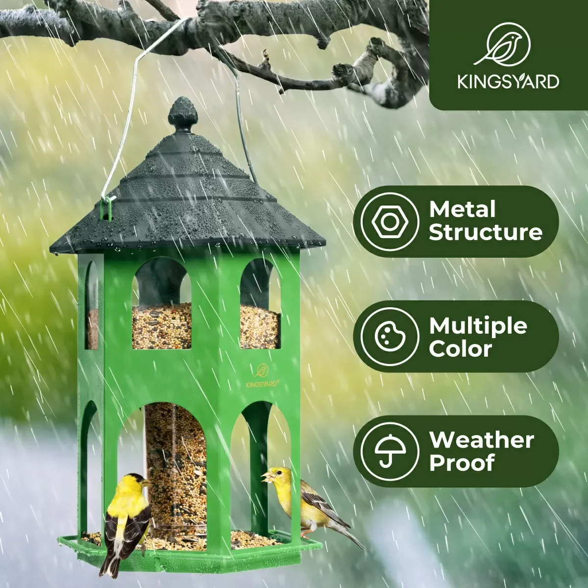 Green Kingsyard Weatherproof Metal House Bird Feeder 6