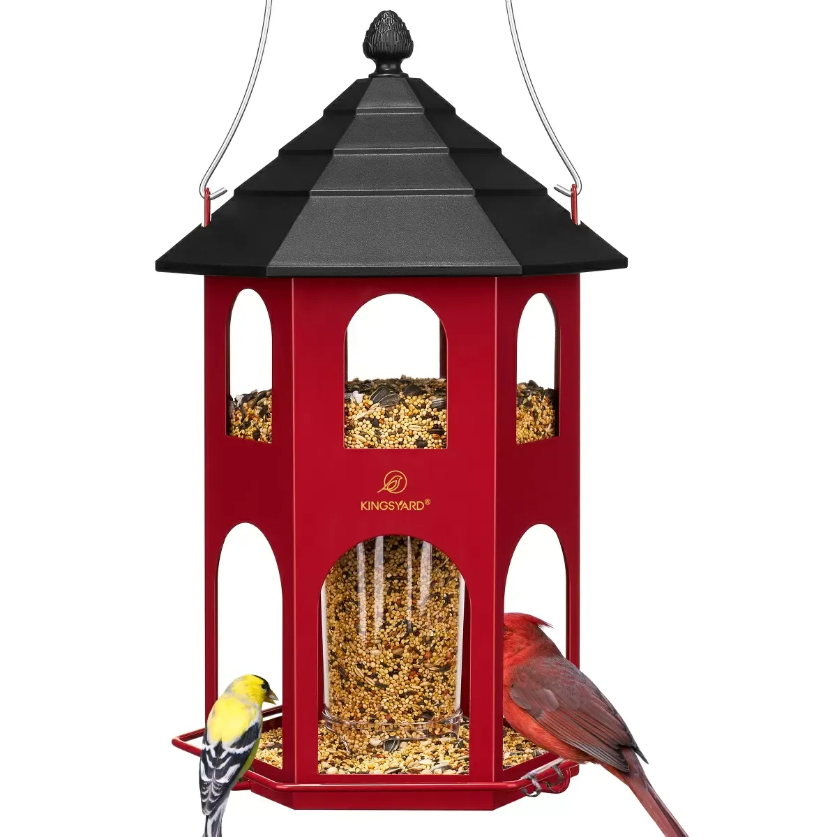 Red Kingsyard Weatherproof Metal House Bird Feeder 2