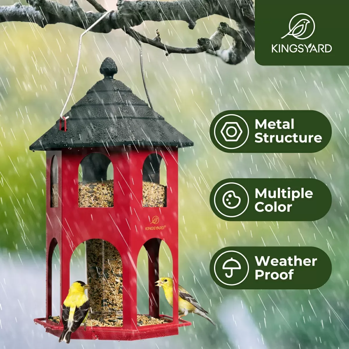 Red Kingsyard Weatherproof Metal House Bird Feeder 6