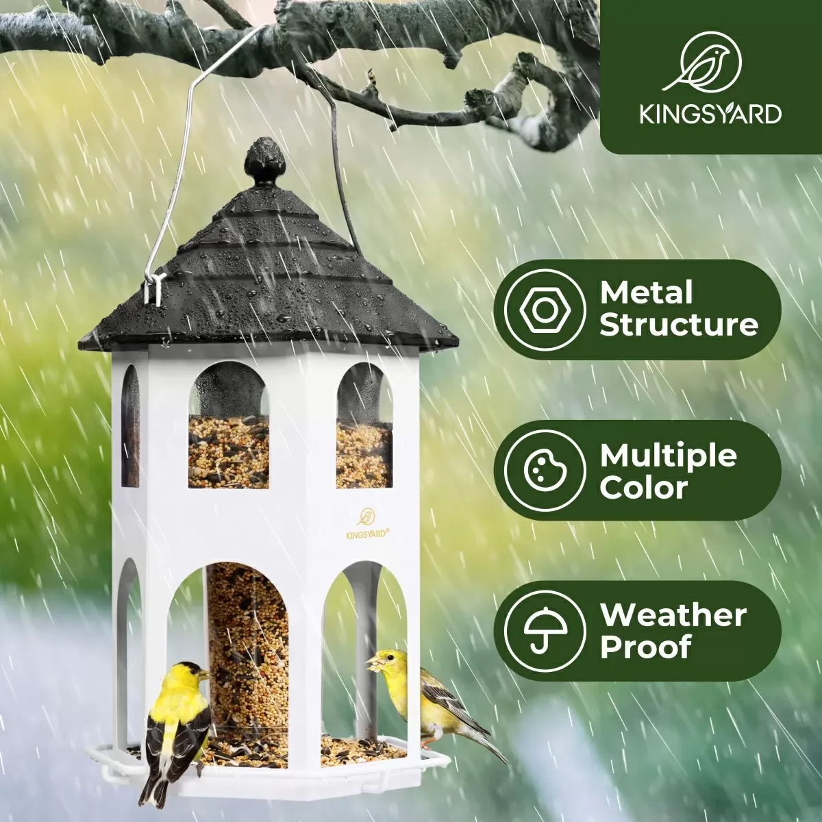 White Kingsyard Weatherproof Metal House Bird Feeder 6