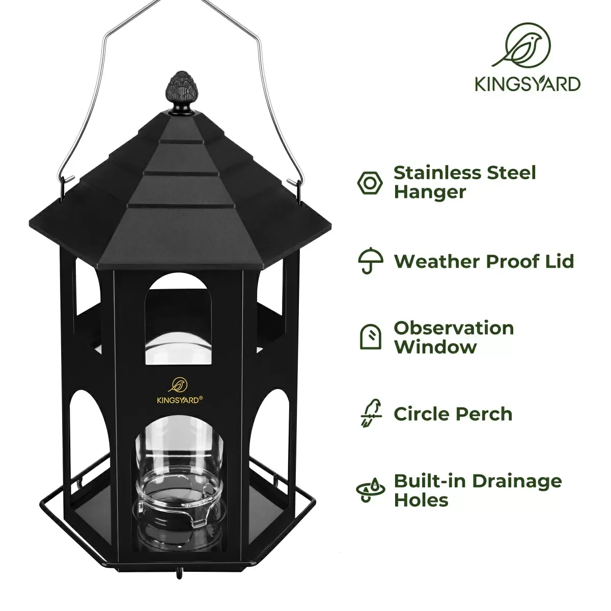 Black Kingsyard Weatherproof Metal House Bird Feeder 4