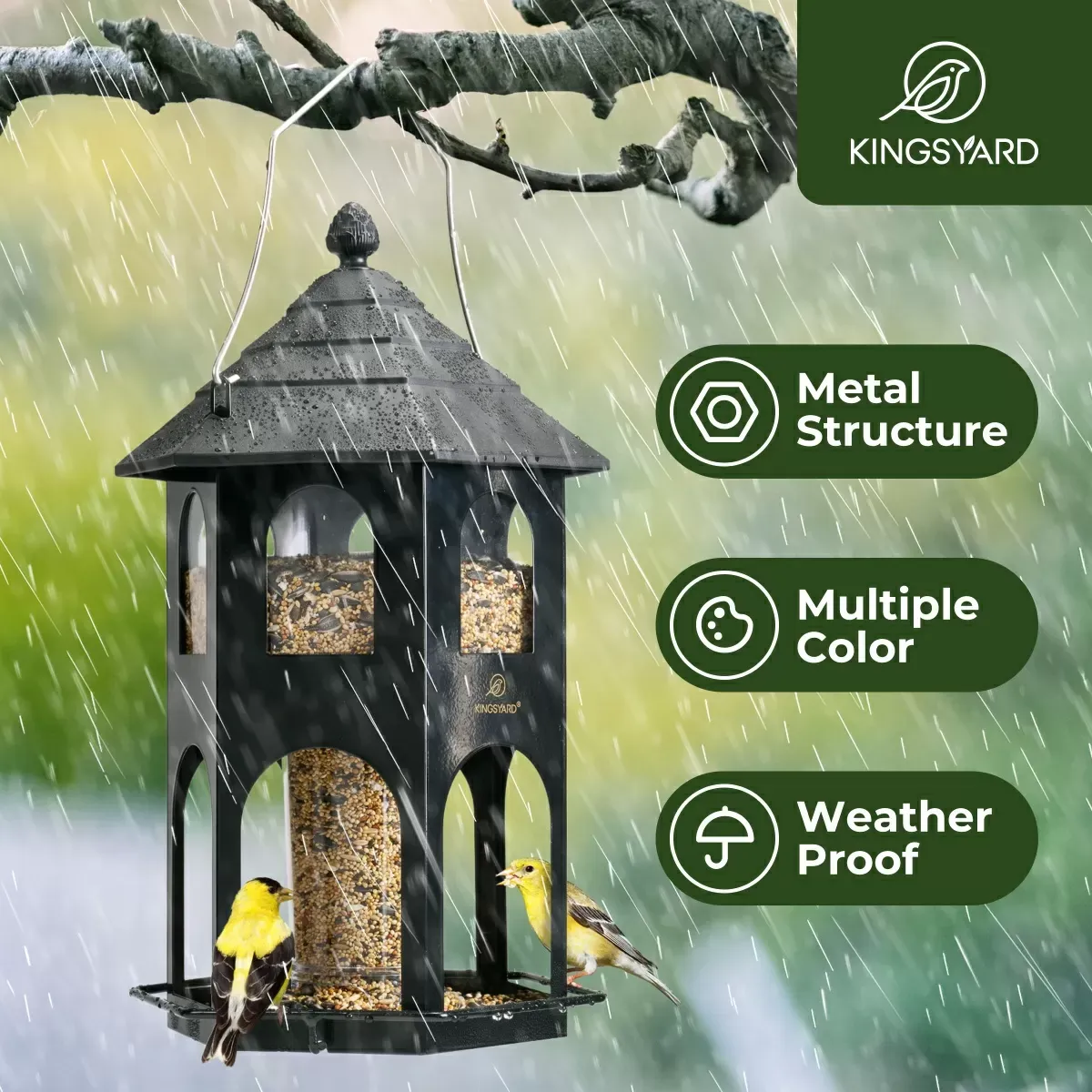 Black Kingsyard Weatherproof Metal House Bird Feeder 6