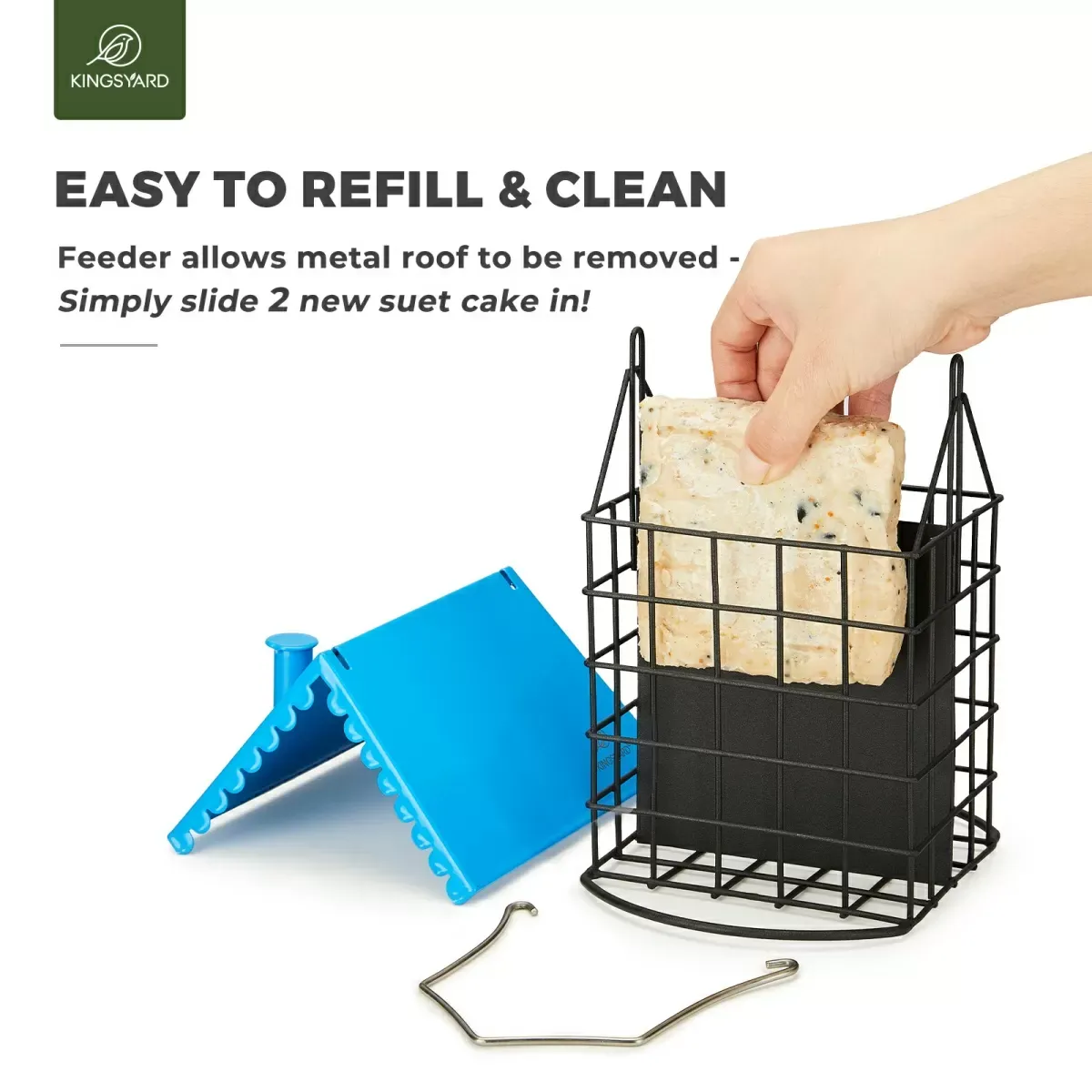 Blue Kingsyard Suet Bird Feeder with Roof and Perch 4