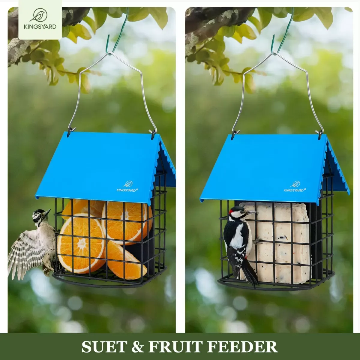 Blue Kingsyard Suet Bird Feeder with Roof and Perch 5