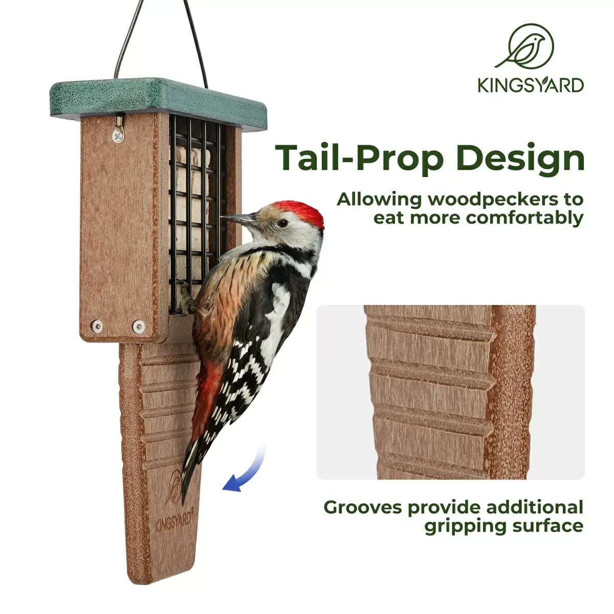 Green Kingsyard Tail Prop Suet Feeder for Woodpeckers 4