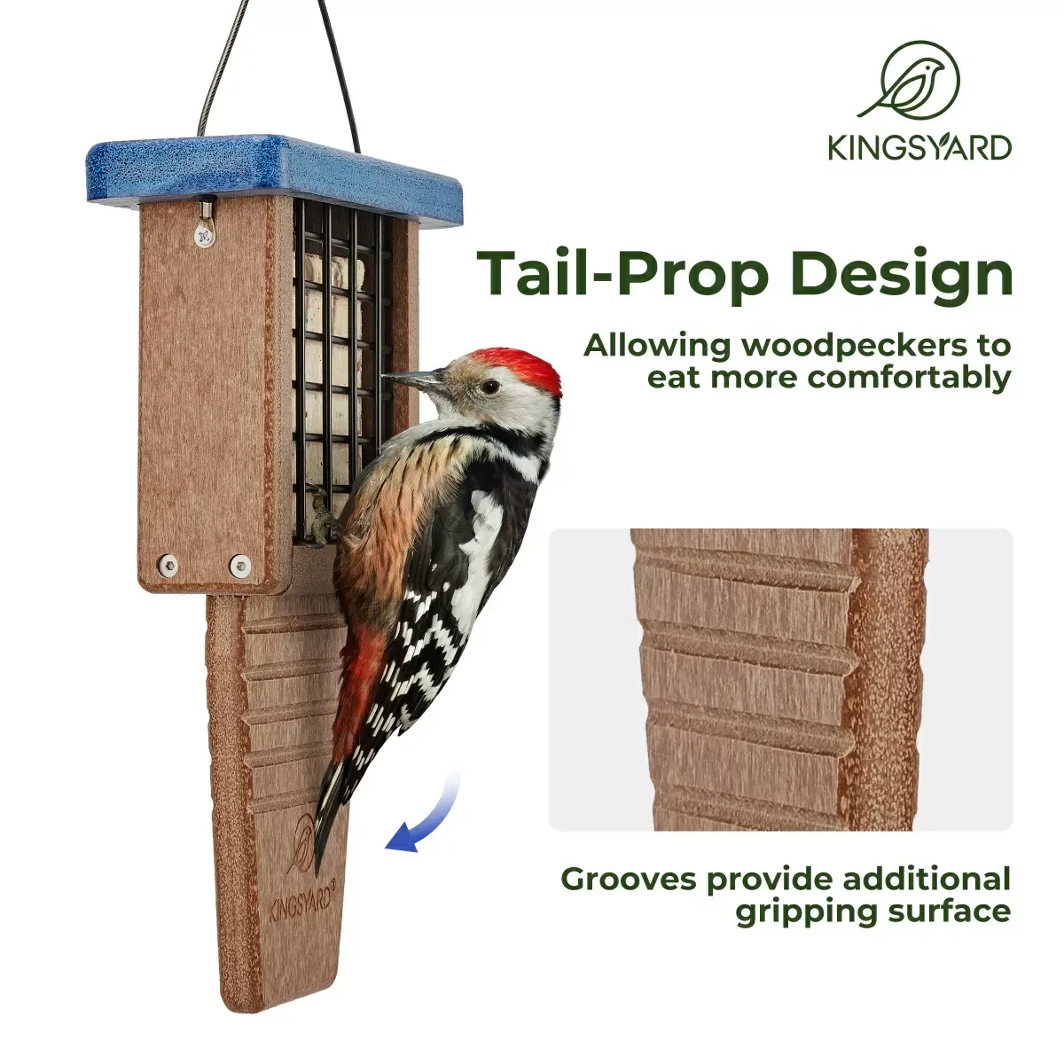 Blue Kingsyard Tail Prop Suet Feeder for Woodpeckers 5