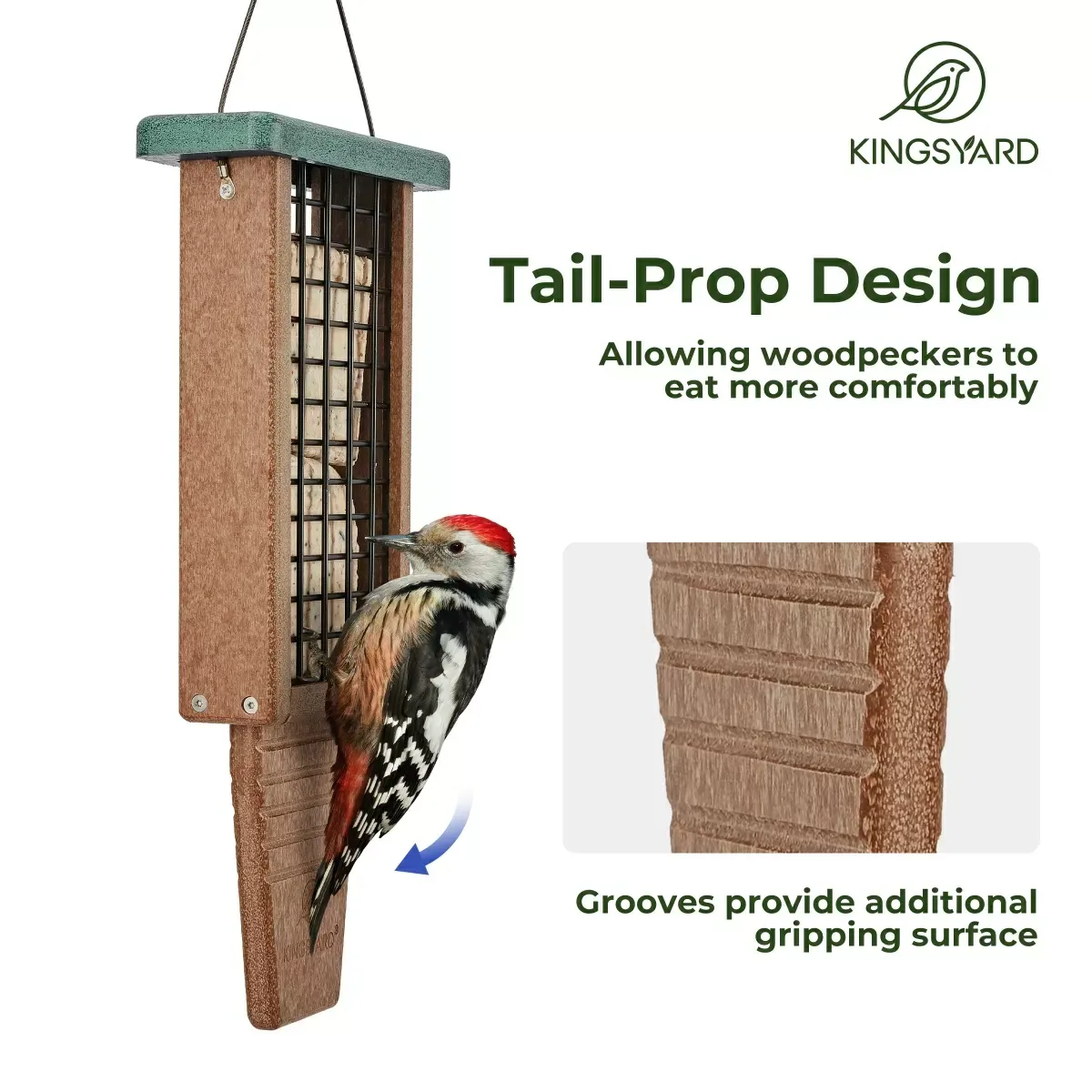 Green Kingsyard Extended Tail Prop Suet Feeder for Woodpeckers 4