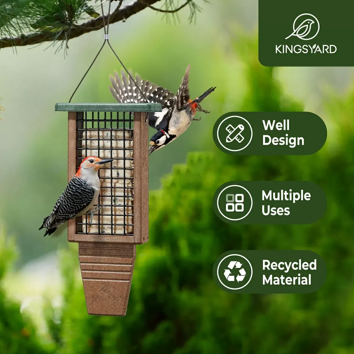 Green Kingsyard Extended Tail Prop Suet Feeder for Woodpeckers 8