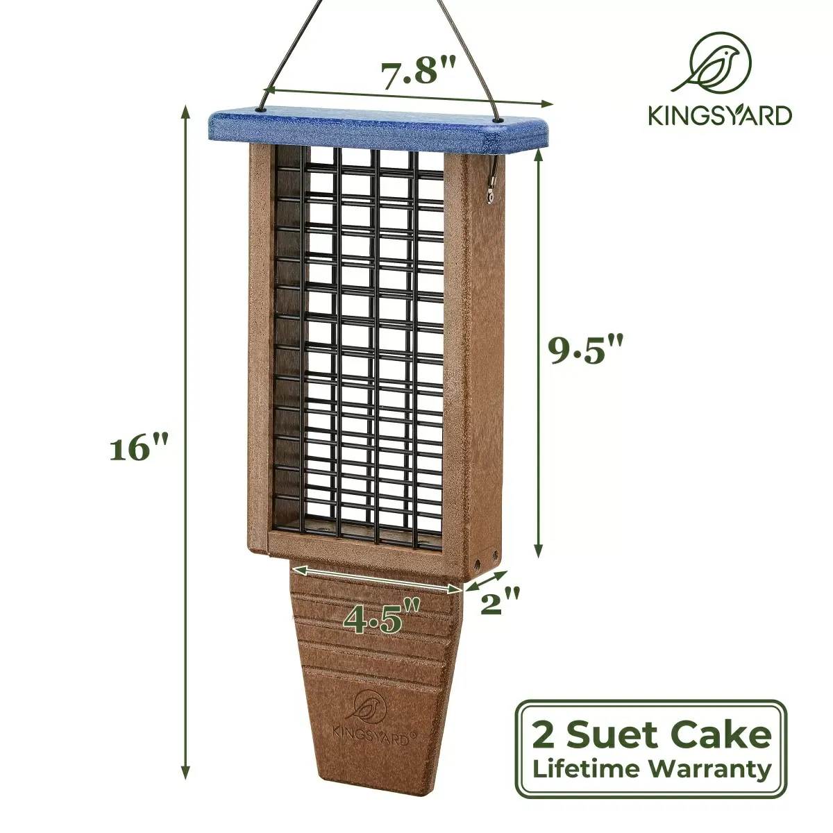 Blue Kingsyard Extended Tail Prop Suet Feeder for Woodpeckers 3