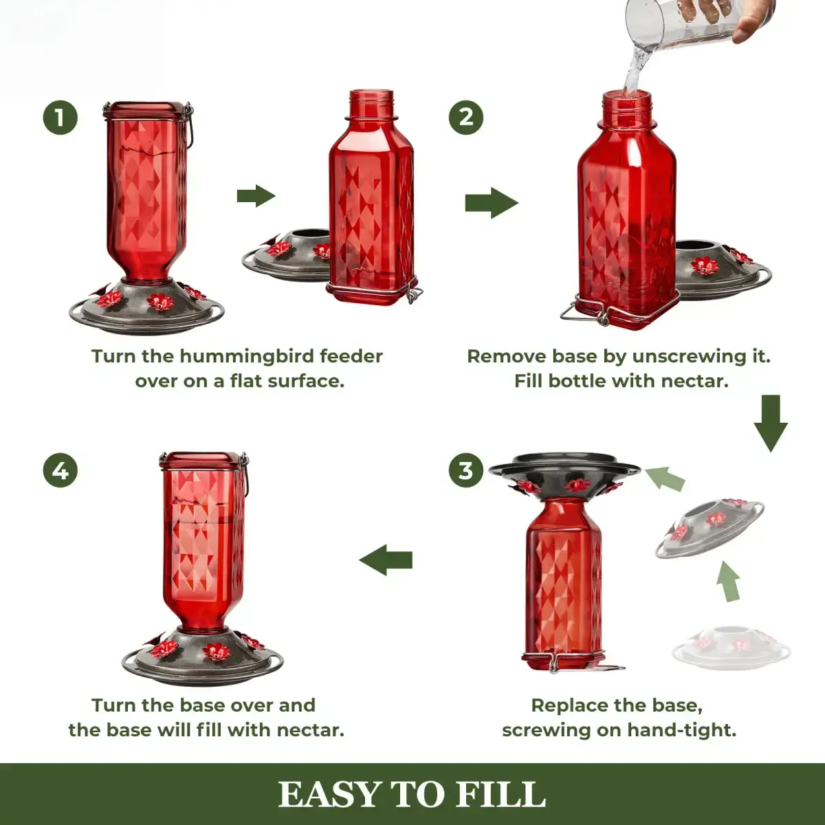 Red Kingsyard 24oz Leak Proof Glass Hummingbird Feeder with Ant Moat 5