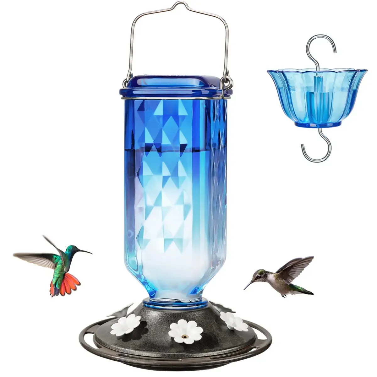 Blue Kingsyard 24oz Leak Proof Glass Hummingbird Feeder with Ant Moat 2