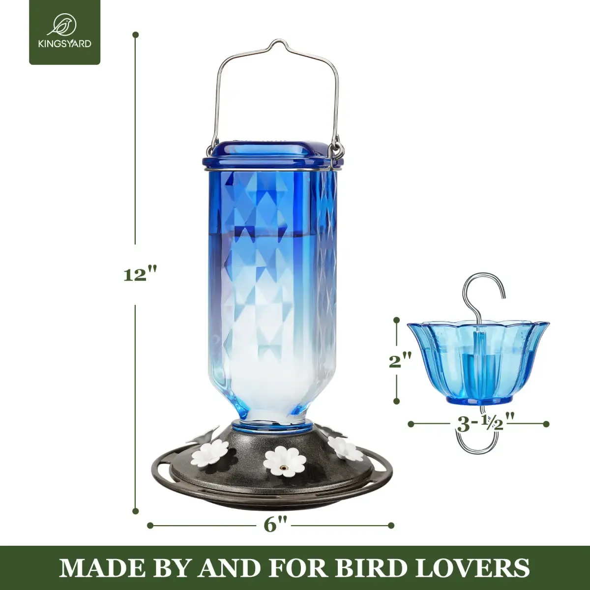 Blue Kingsyard 24oz Leak Proof Glass Hummingbird Feeder with Ant Moat 3