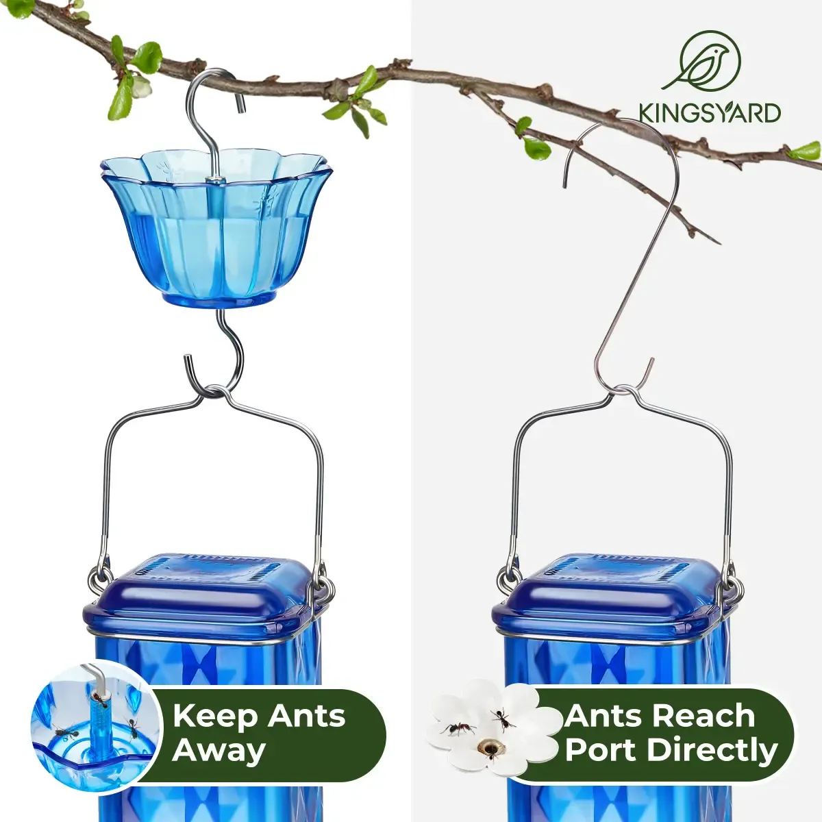 Blue Kingsyard 24oz Leak Proof Glass Hummingbird Feeder with Ant Moat 6