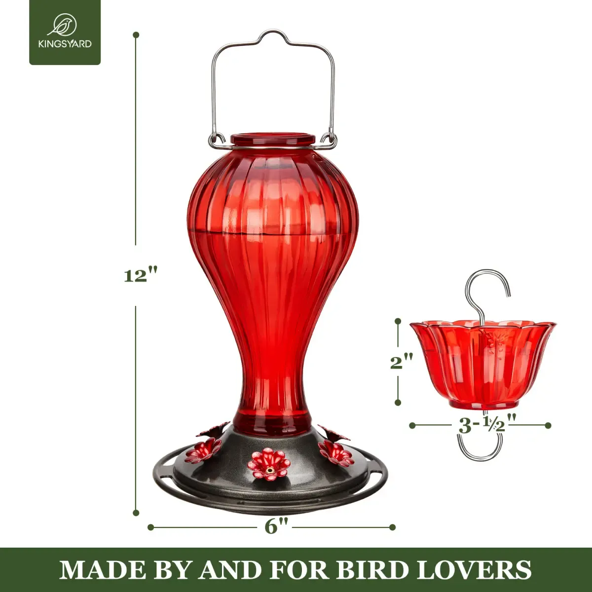 Kingsyard 24oz Leak Proof Glass Hummingbird Feeder with Ant Moat 3