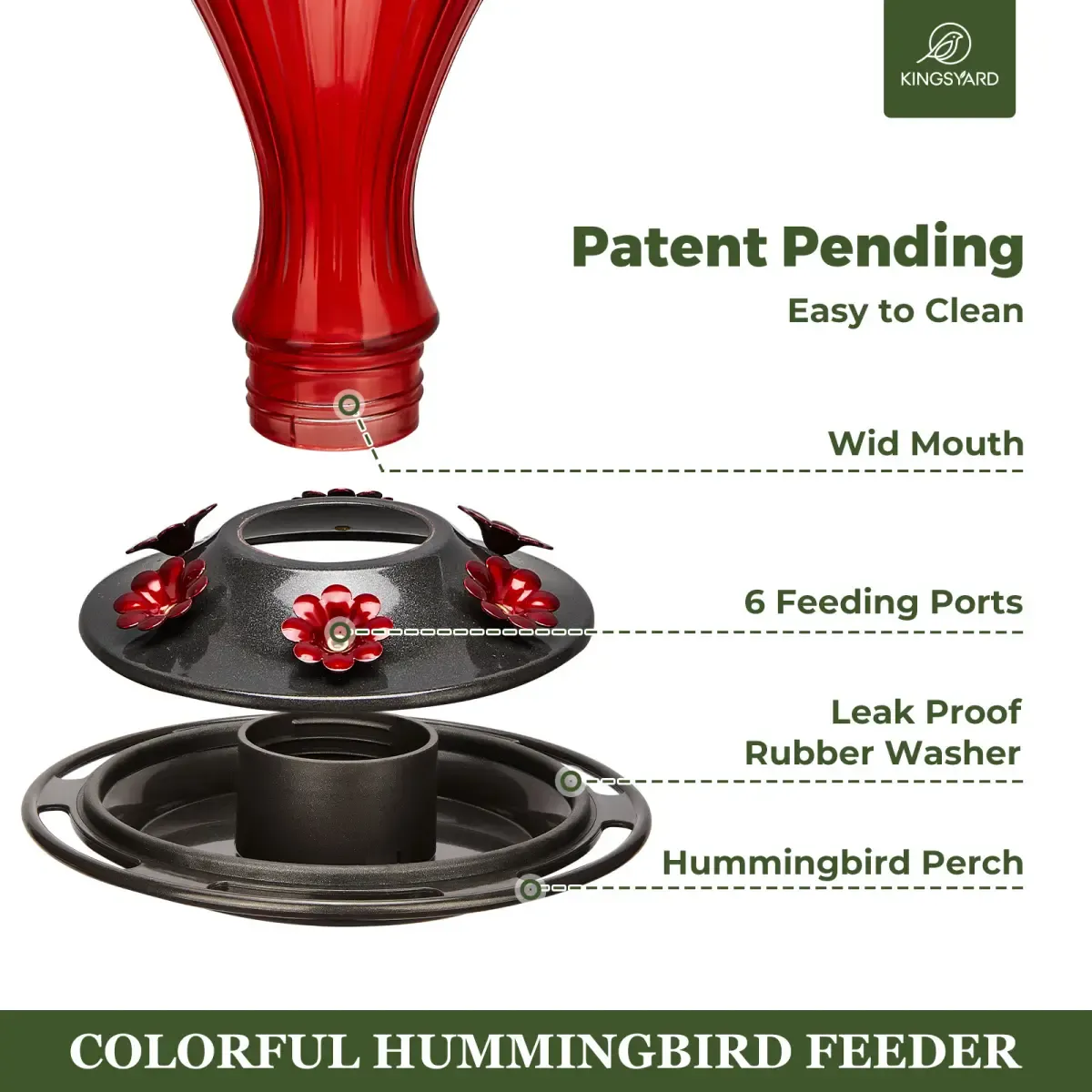 Kingsyard 24oz Leak Proof Glass Hummingbird Feeder with Ant Moat 4