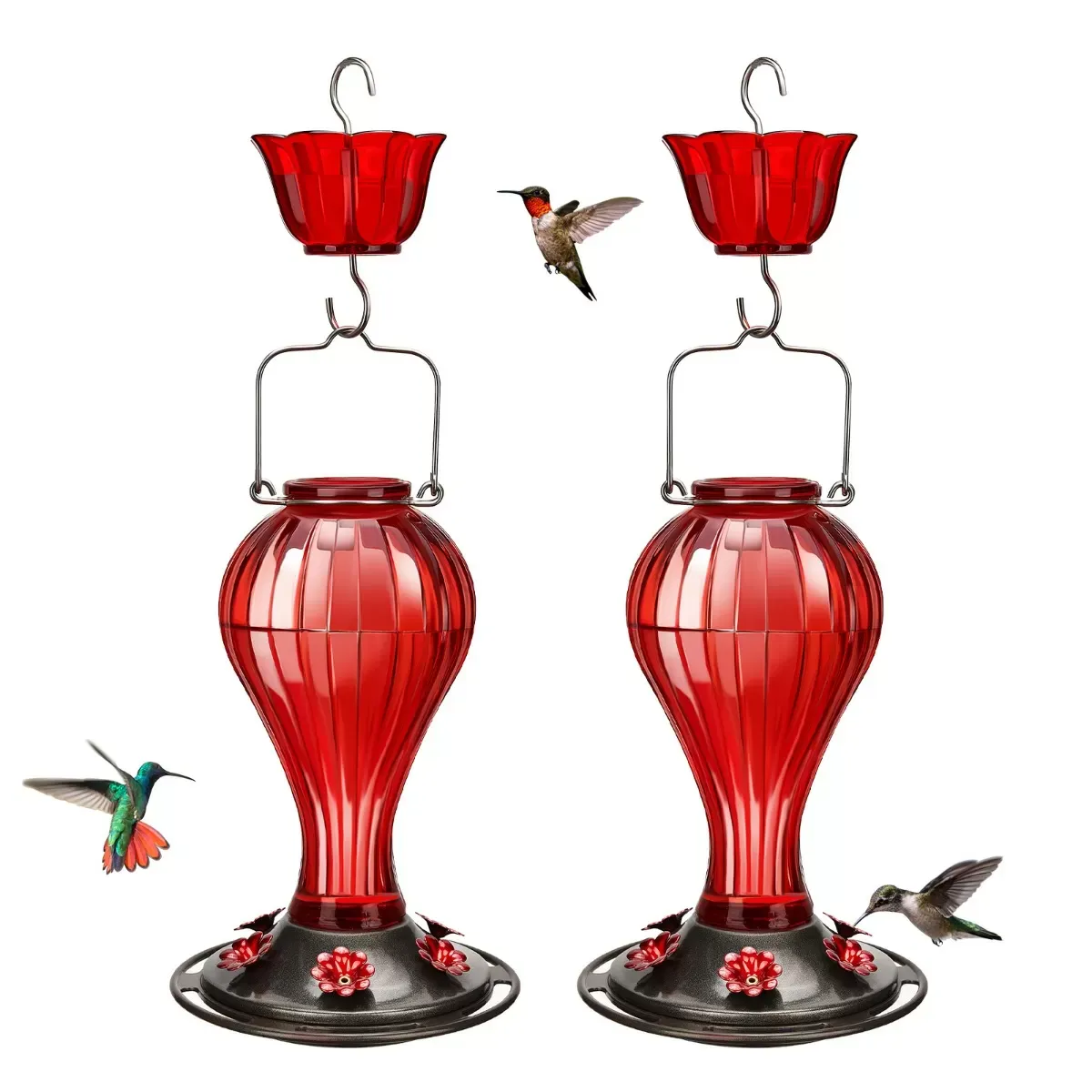 Red Kingsyard 24oz Leak Proof Glass Hummingbird Feeder with Ant Moat 2 Red Kingsyard 24oz Leak Proof Glass Hummingbird Feeder with Ant Moat 2