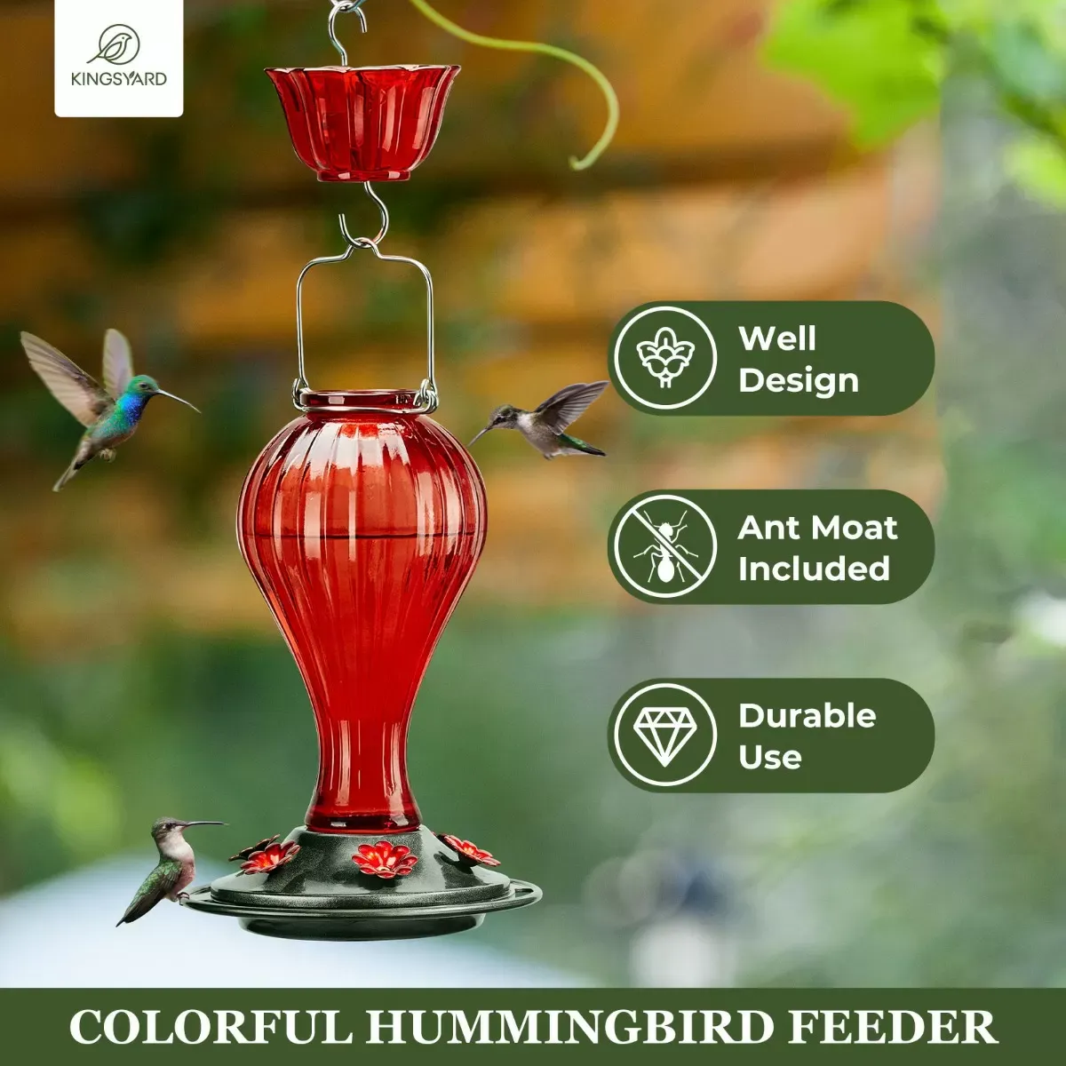 Red Kingsyard 24oz Leak Proof Glass Hummingbird Feeder with Ant Moat 5 Red Kingsyard 24oz Leak Proof Glass Hummingbird Feeder with Ant Moat 5