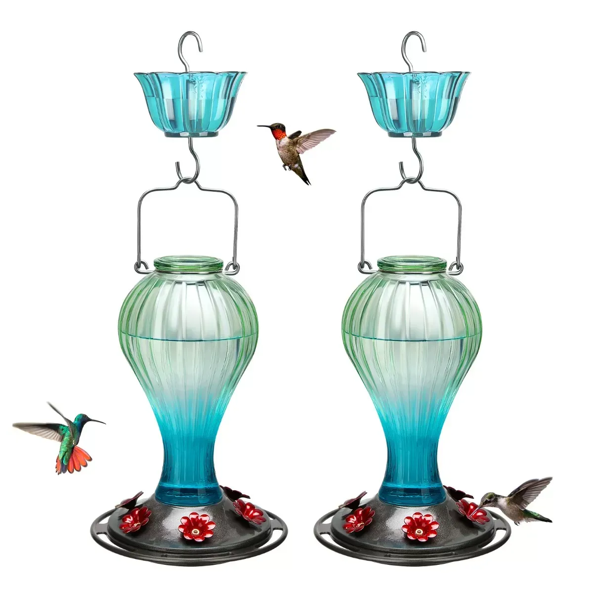 Green&Blue Kingsyard 24oz Leak Proof Glass Hummingbird Feeder with Ant Moat 2