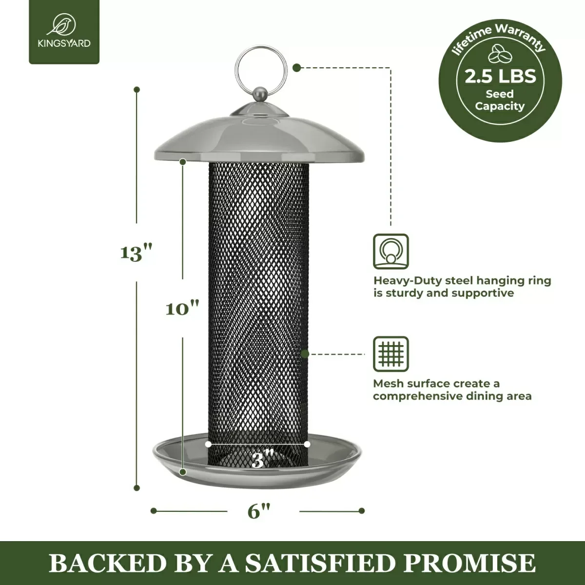 Grey Kingsyard Metal Mesh Finch Feeder for Thistle & Nyjer Seed 3