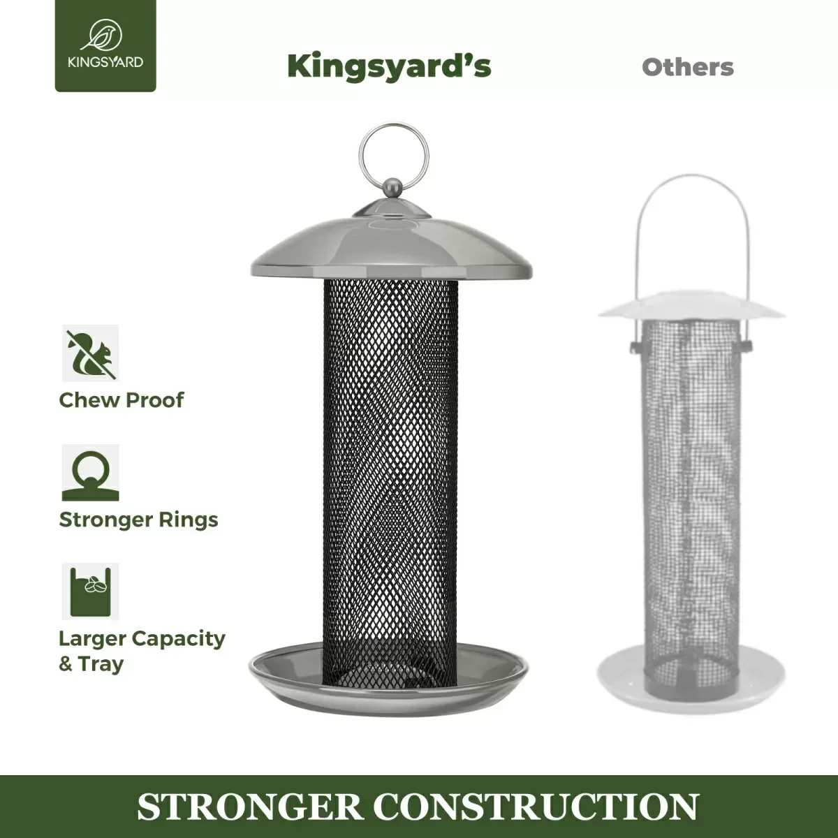 Grey Kingsyard Metal Mesh Finch Feeder for Thistle & Nyjer Seed 7