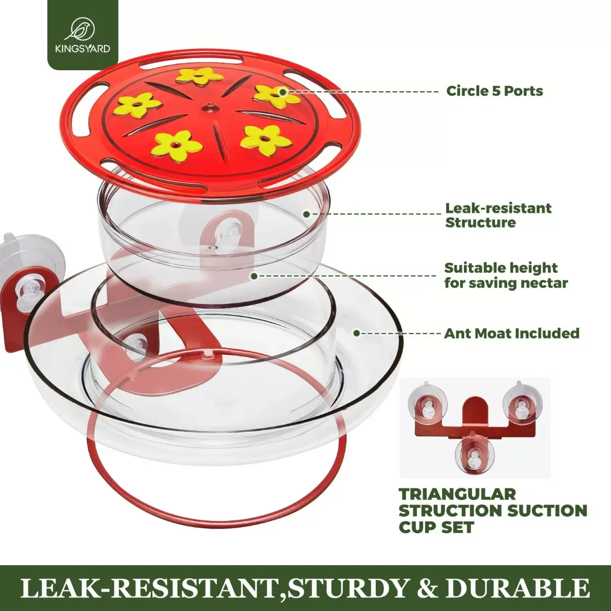 Kingsyard 8oz Plastic Window Hummingbird Feeder with Ant Moat 7