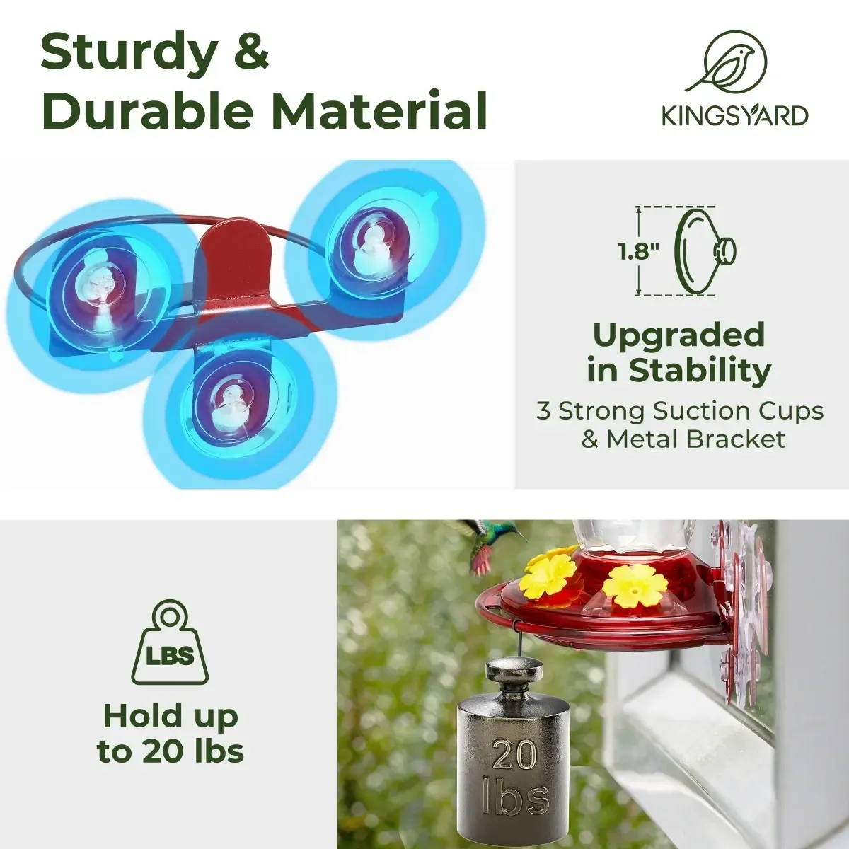 Kingsyard 16oz Leak Proof Window Hummingbird Feeder 6