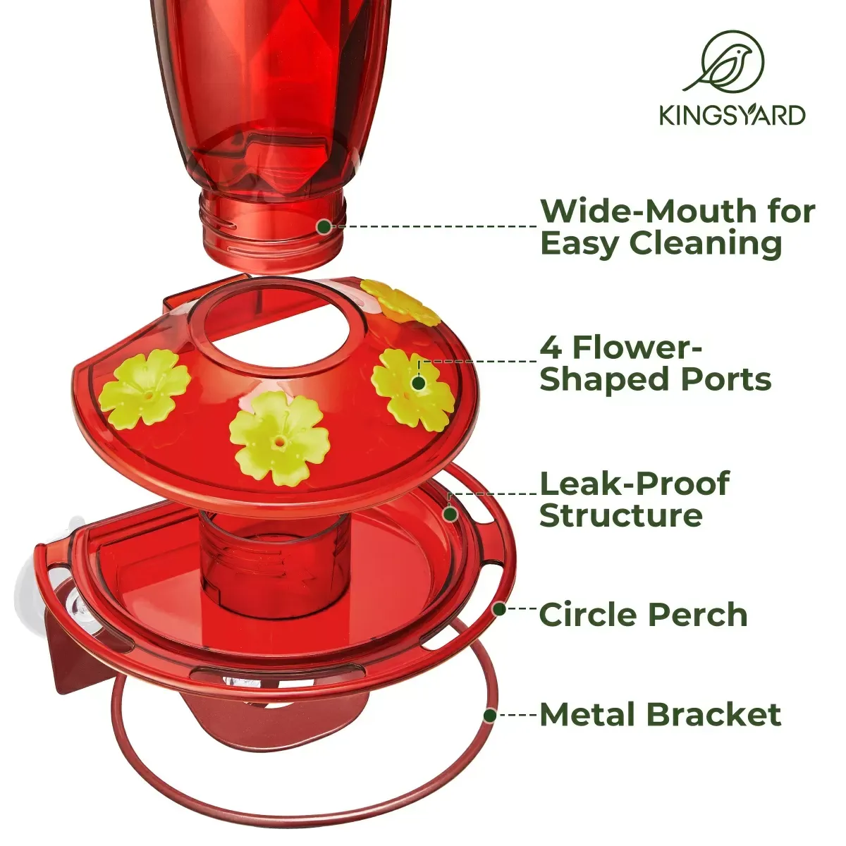 Red Kingsyard 16oz Leak Proof Window Hummingbird Feeder 4