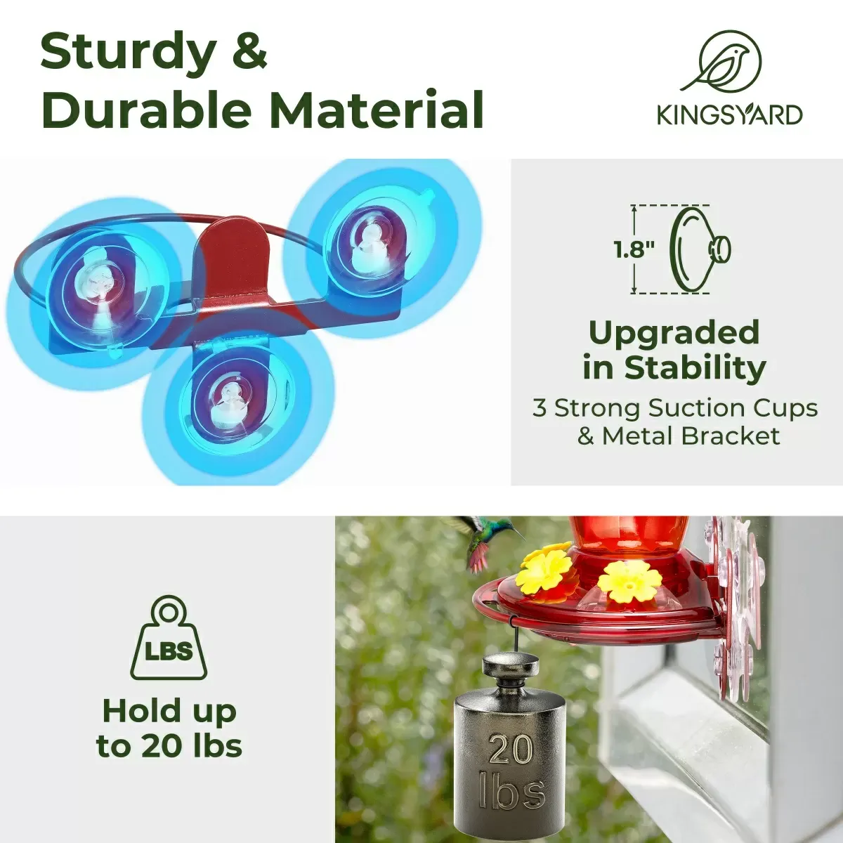 Red Kingsyard 16oz Leak Proof Window Hummingbird Feeder 6