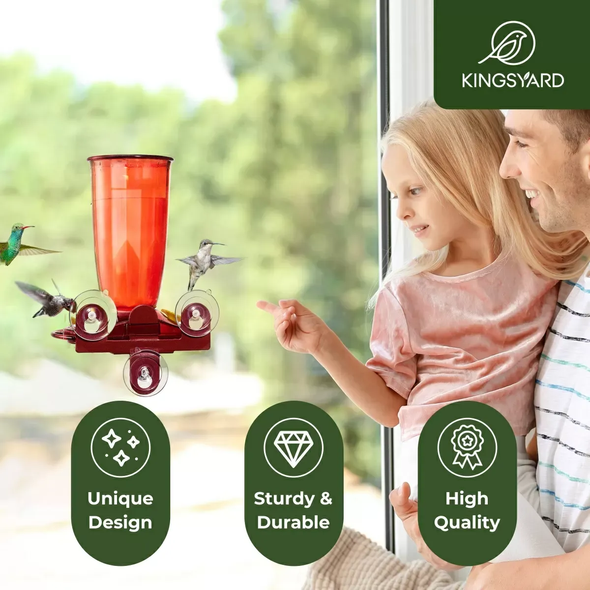 Red Kingsyard 16oz Leak Proof Window Hummingbird Feeder 7