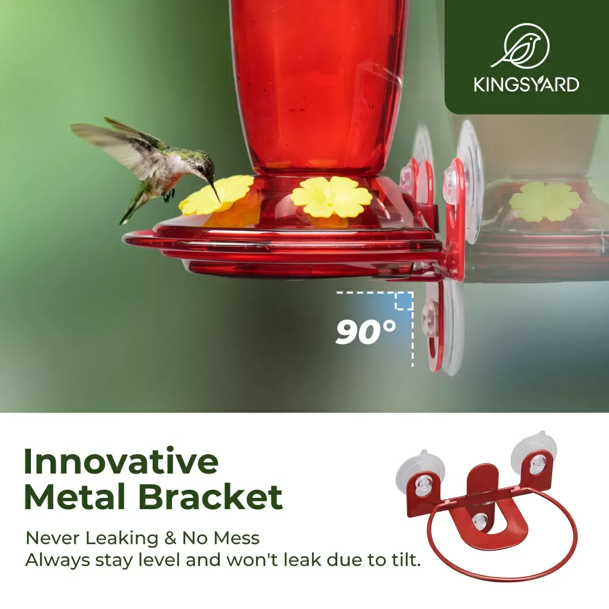 Red Kingsyard 16oz Leak Proof Window Hummingbird Feeder 9