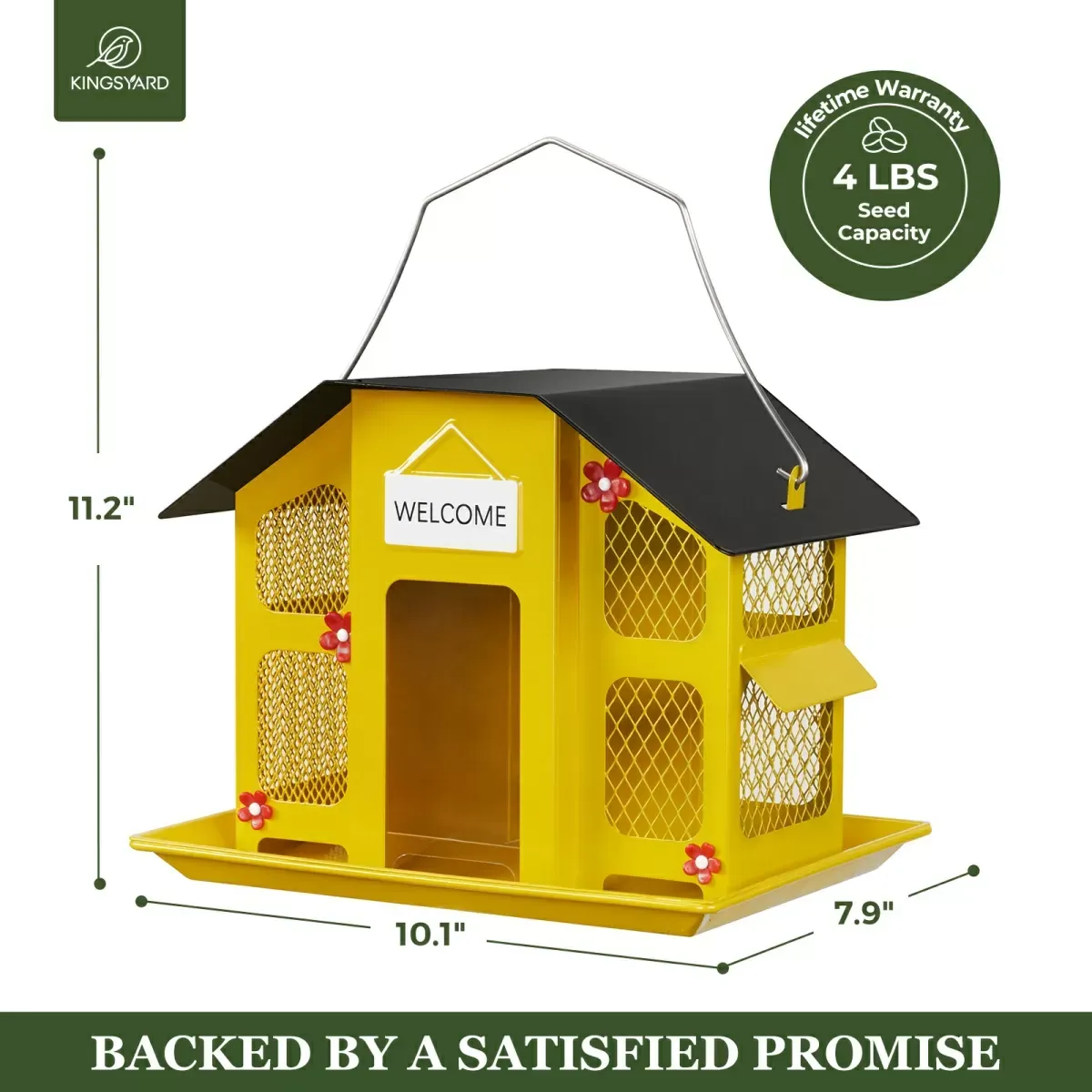 Yellow Kingsyard Weatherproof Metal Mesh House Hopper Bird Feeder 3