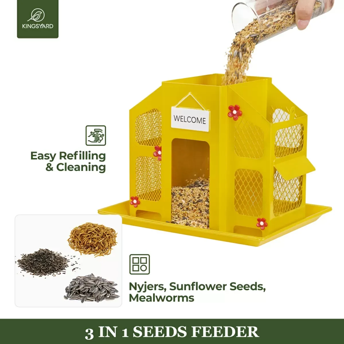 Yellow Kingsyard Weatherproof Metal Mesh House Hopper Bird Feeder 4