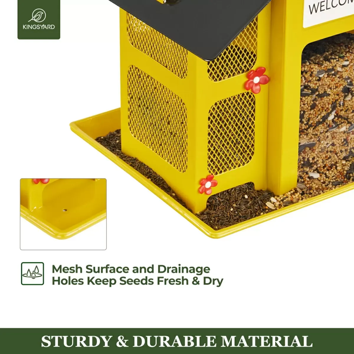 Yellow Kingsyard Weatherproof Metal Mesh House Hopper Bird Feeder 5