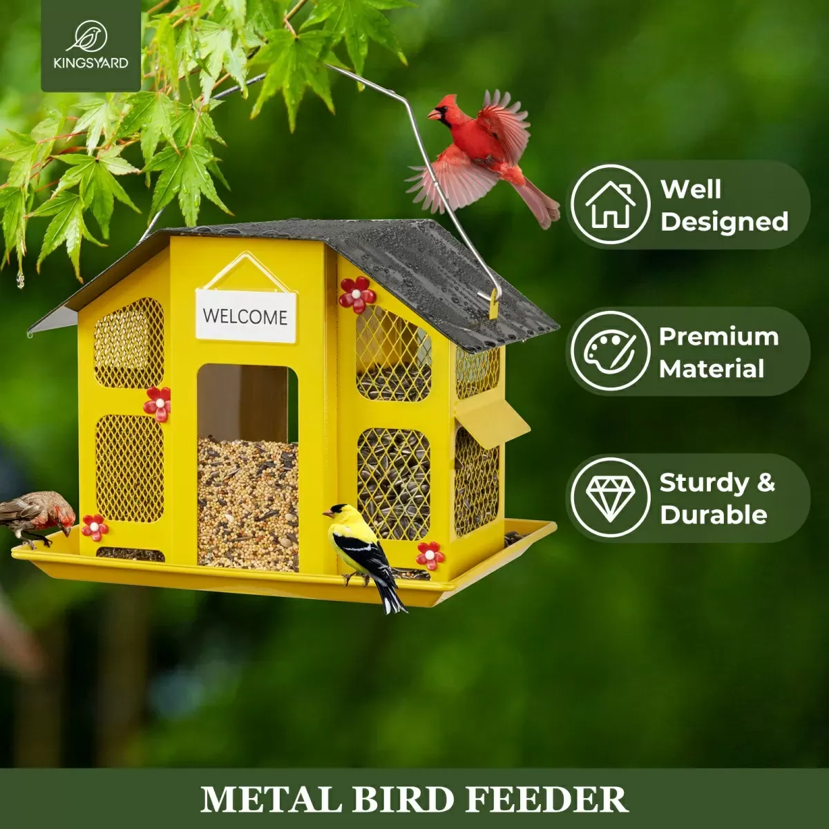 Yellow Kingsyard Weatherproof Metal Mesh House Hopper Bird Feeder 6