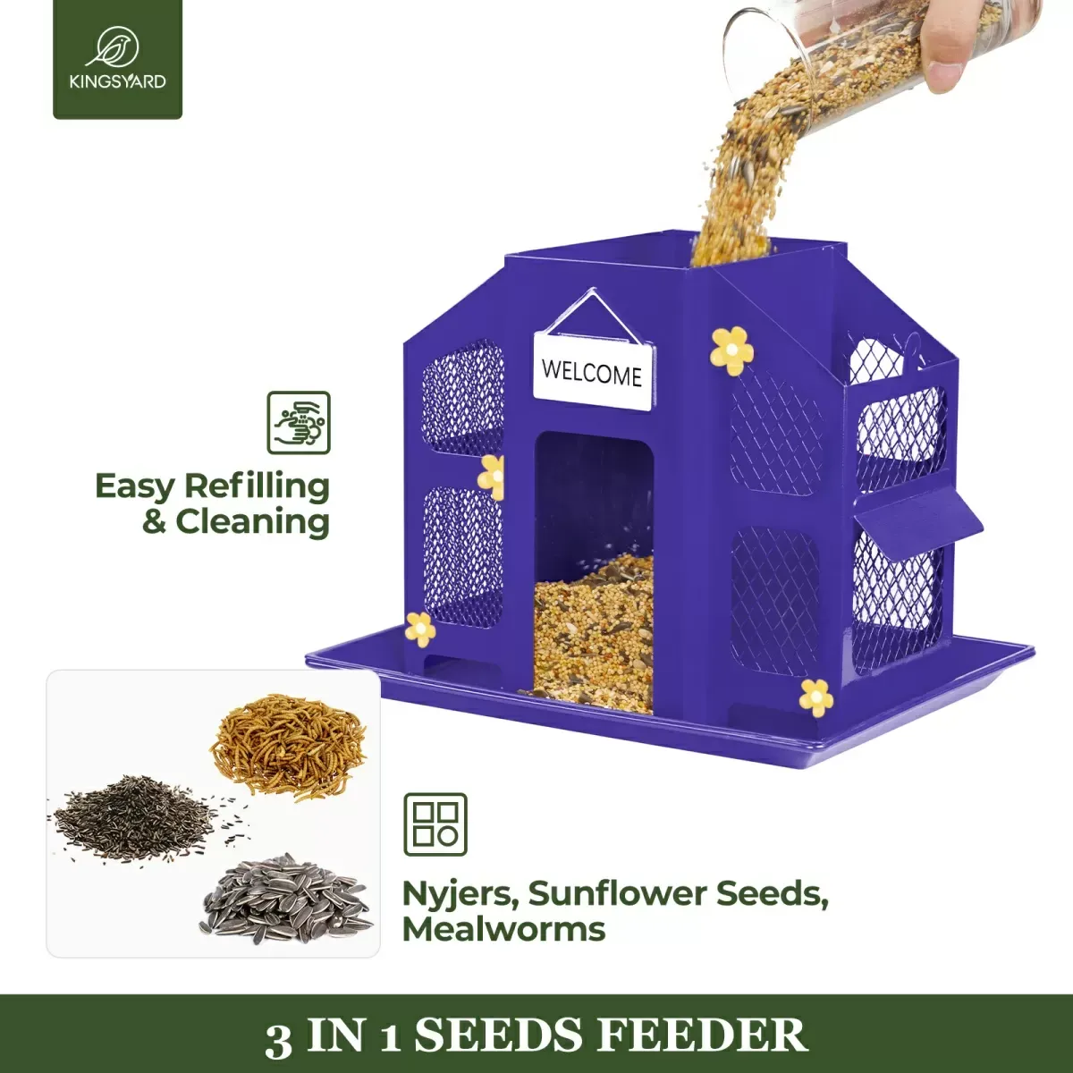 Purple Kingsyard Weatherproof Metal Mesh House Hopper Bird Feeder 4