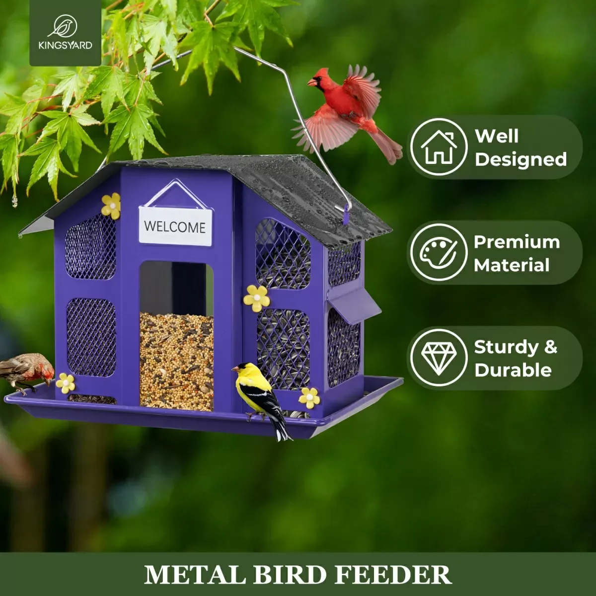Purple Kingsyard Weatherproof Metal Mesh House Hopper Bird Feeder 6