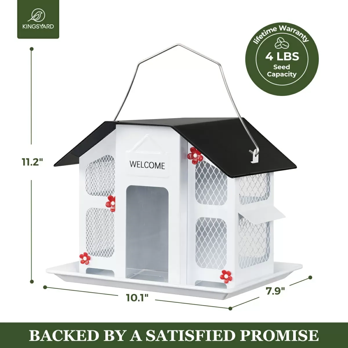 White Kingsyard Weatherproof Metal Mesh House Hopper Bird Feeder 3