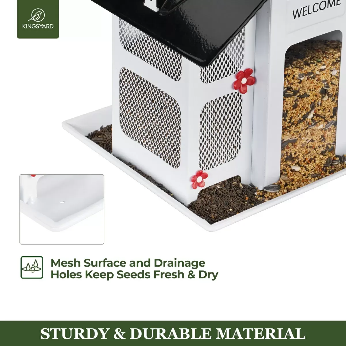 White Kingsyard Weatherproof Metal Mesh House Hopper Bird Feeder 5