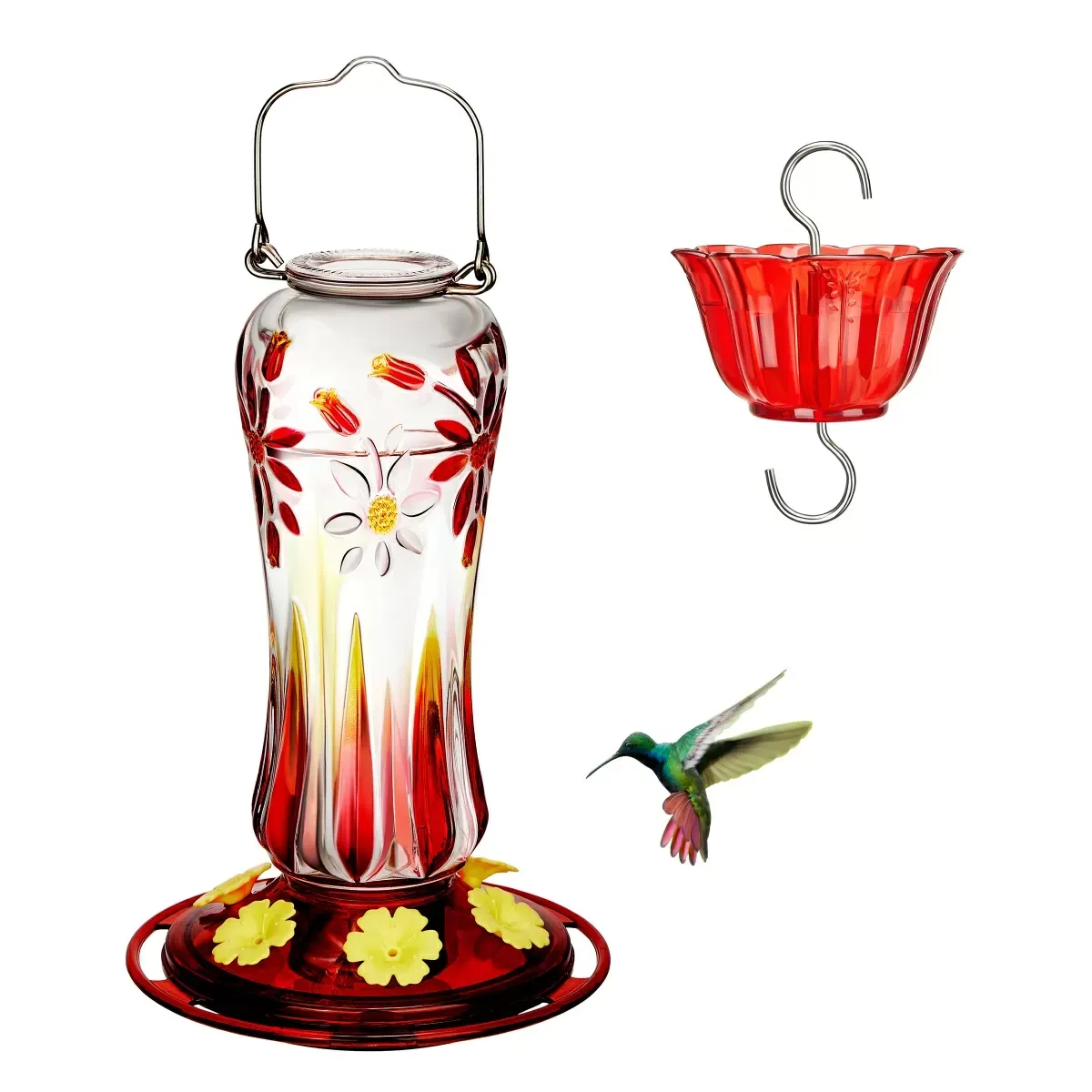 Royal Red Kingsyard 25oz Leak Proof Glass Hummingbird Feeder with Ant Moat 2