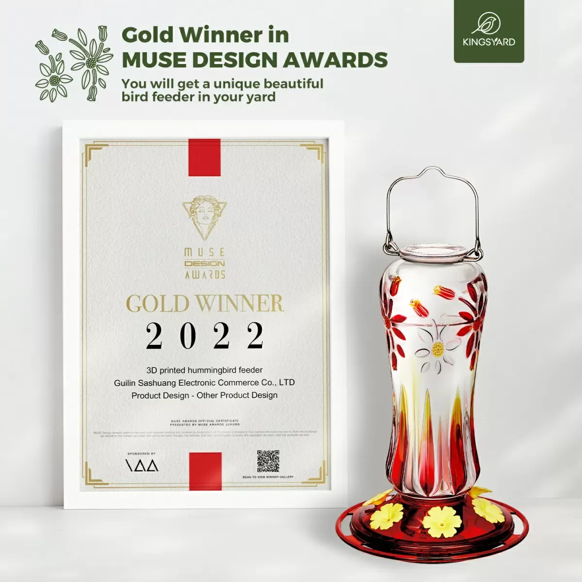 Royal Red Kingsyard 25oz Leak Proof Glass Hummingbird Feeder with Ant Moat 7