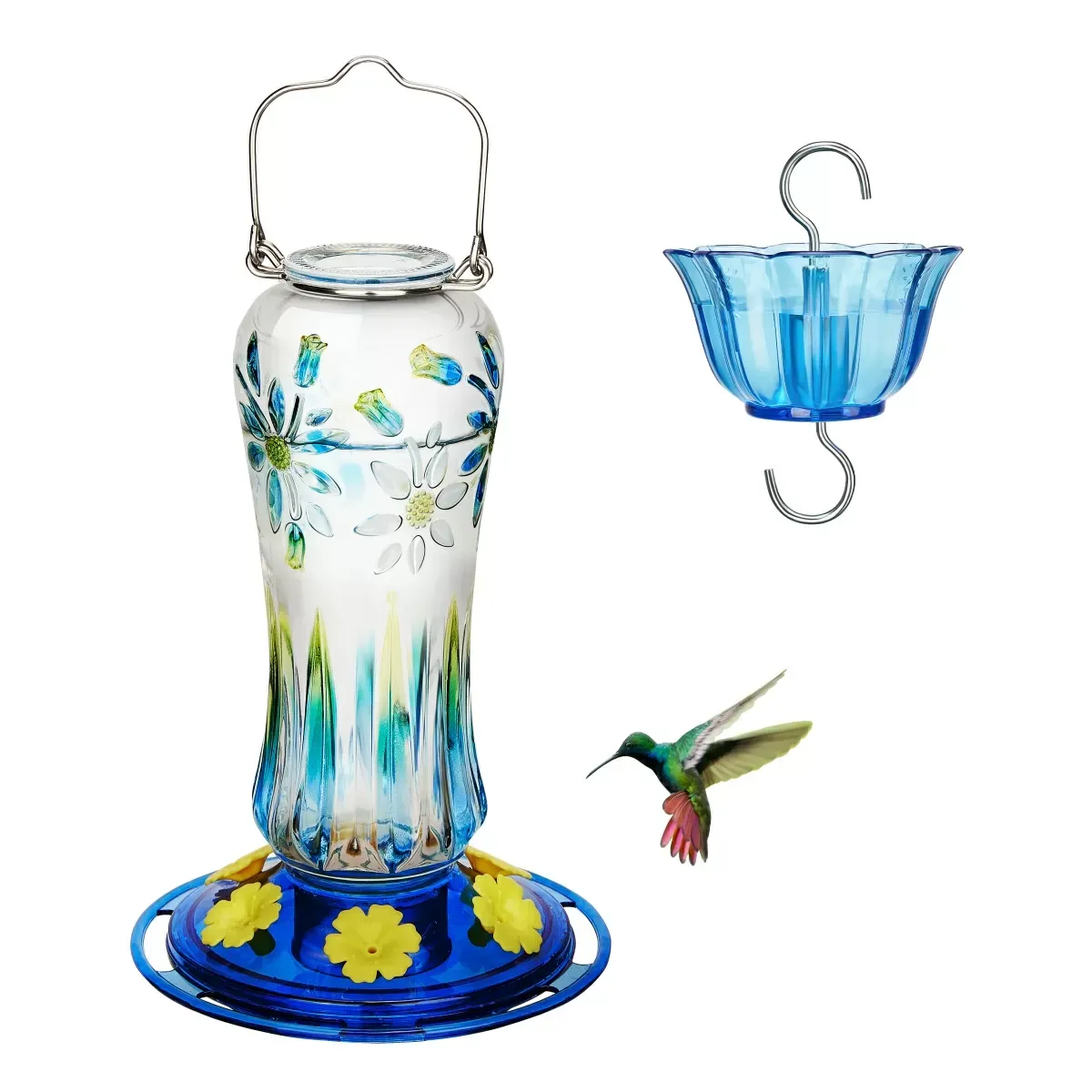 Royal Blue Kingsyard 25oz Leak Proof Glass Hummingbird Feeder with Ant Moat 2