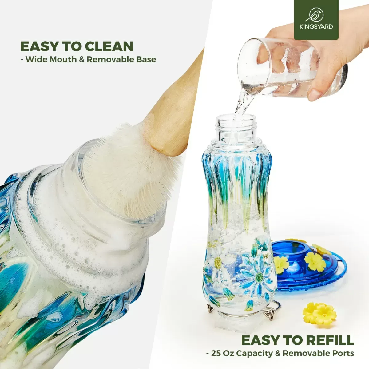 Royal Blue Kingsyard 25oz Leak Proof Glass Hummingbird Feeder with Ant Moat 5